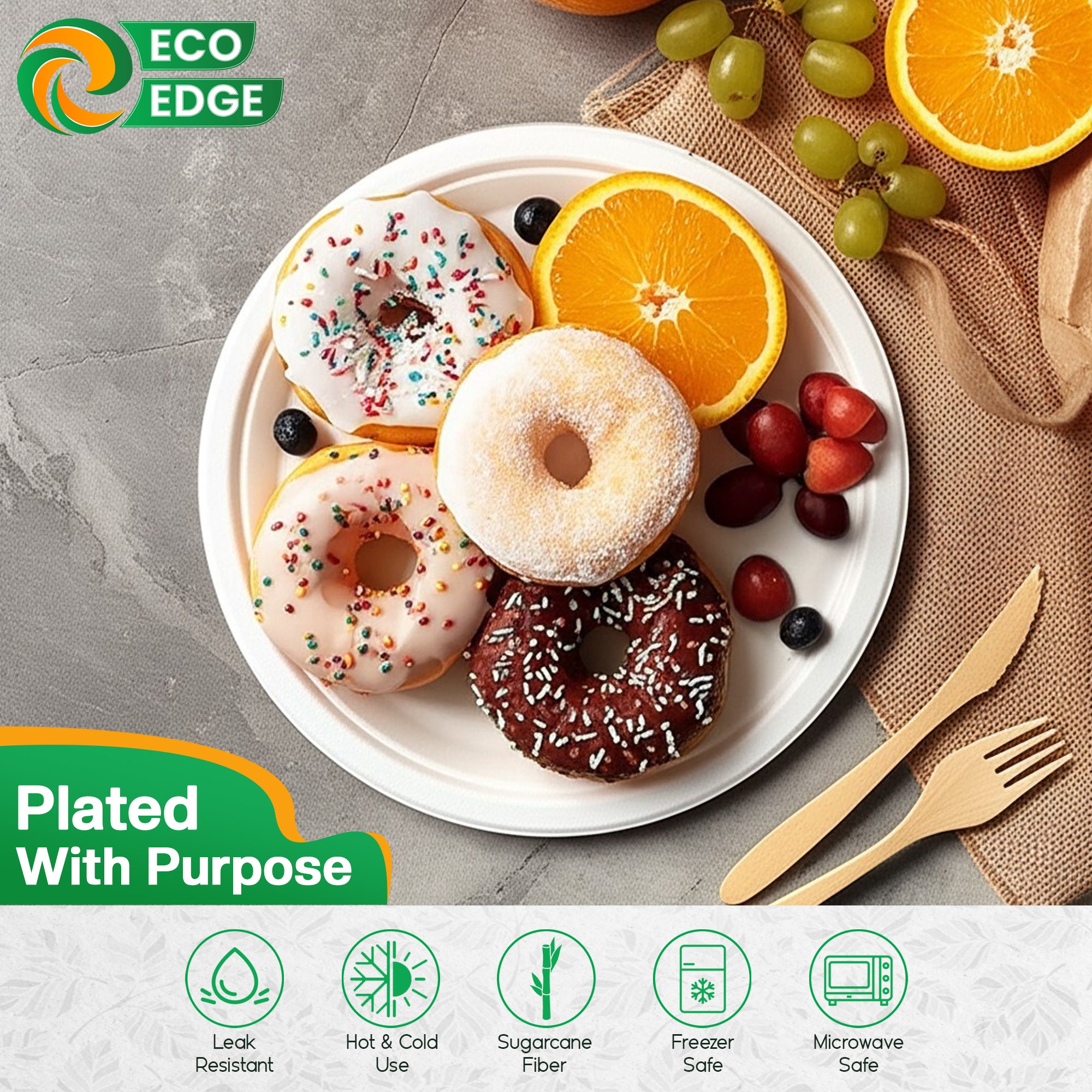 EcoEdge 9 Inch Round White Disposable Bagasse Plates | 100% Organic