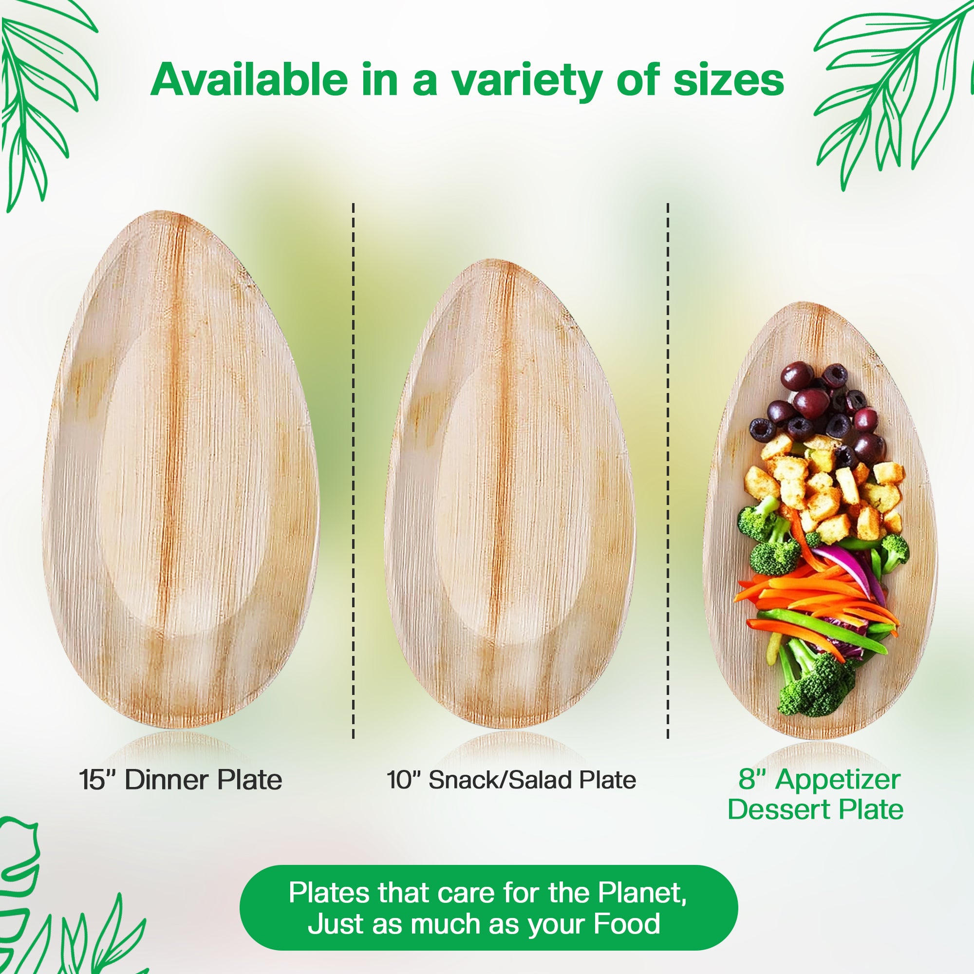 EcoEdge 8 Inch Oval Areca Palm Leaf Plates | 100% Natural