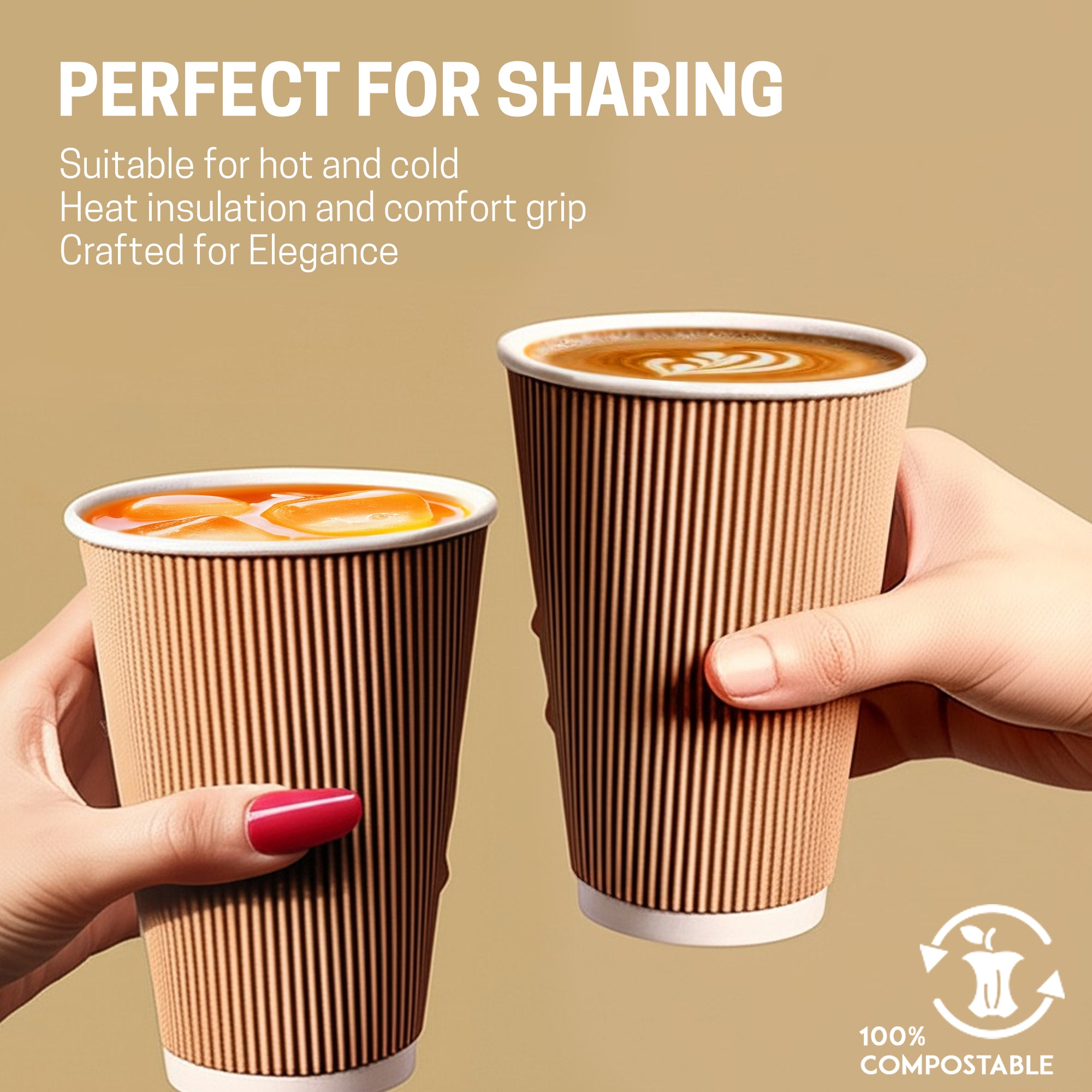 EcoEdge 12 Oz Disposable Heavy-Duty Insulated Ripple Party Paper Cups | 100% Natural