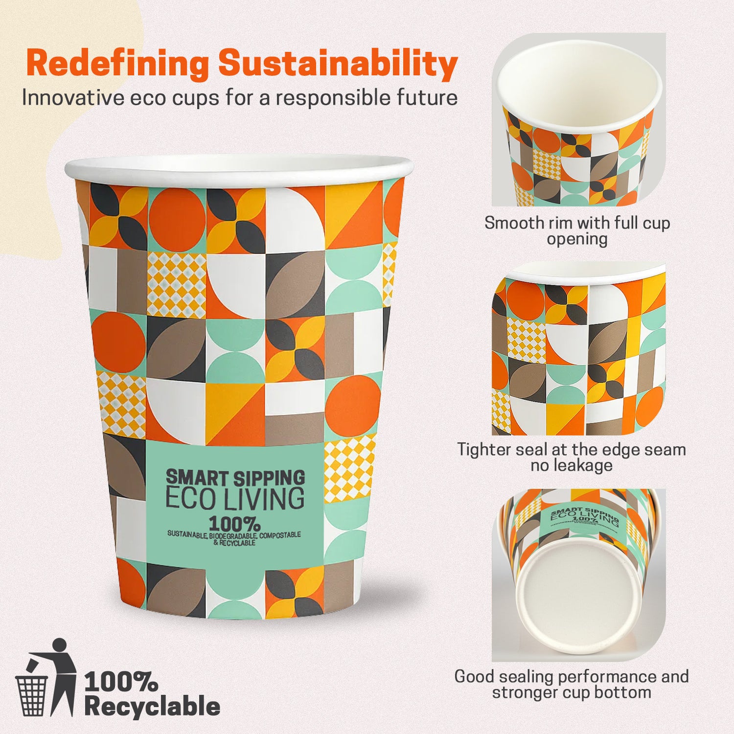 EcoEdge 8 Oz Sustainable Heavy-Duty Party Paper Cups (Pack of 1000) | 100% Compostable