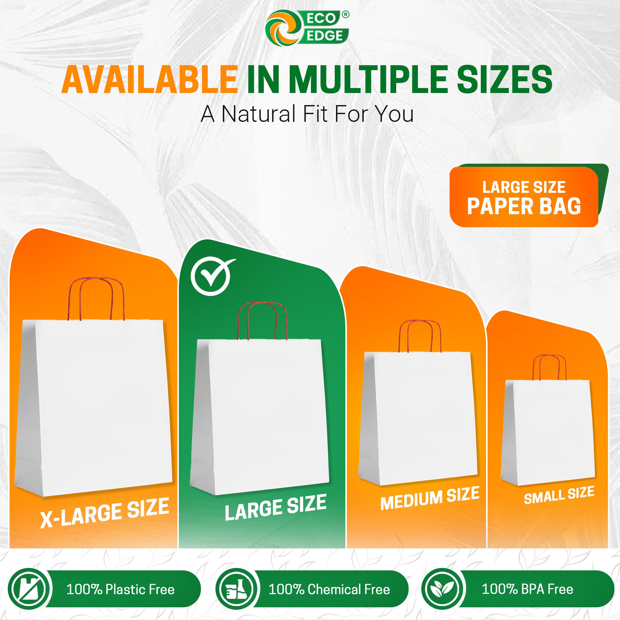 EcoEdge (32x22x32 cm) Large Recyclable White Plain Paper Bag | 100% Natural