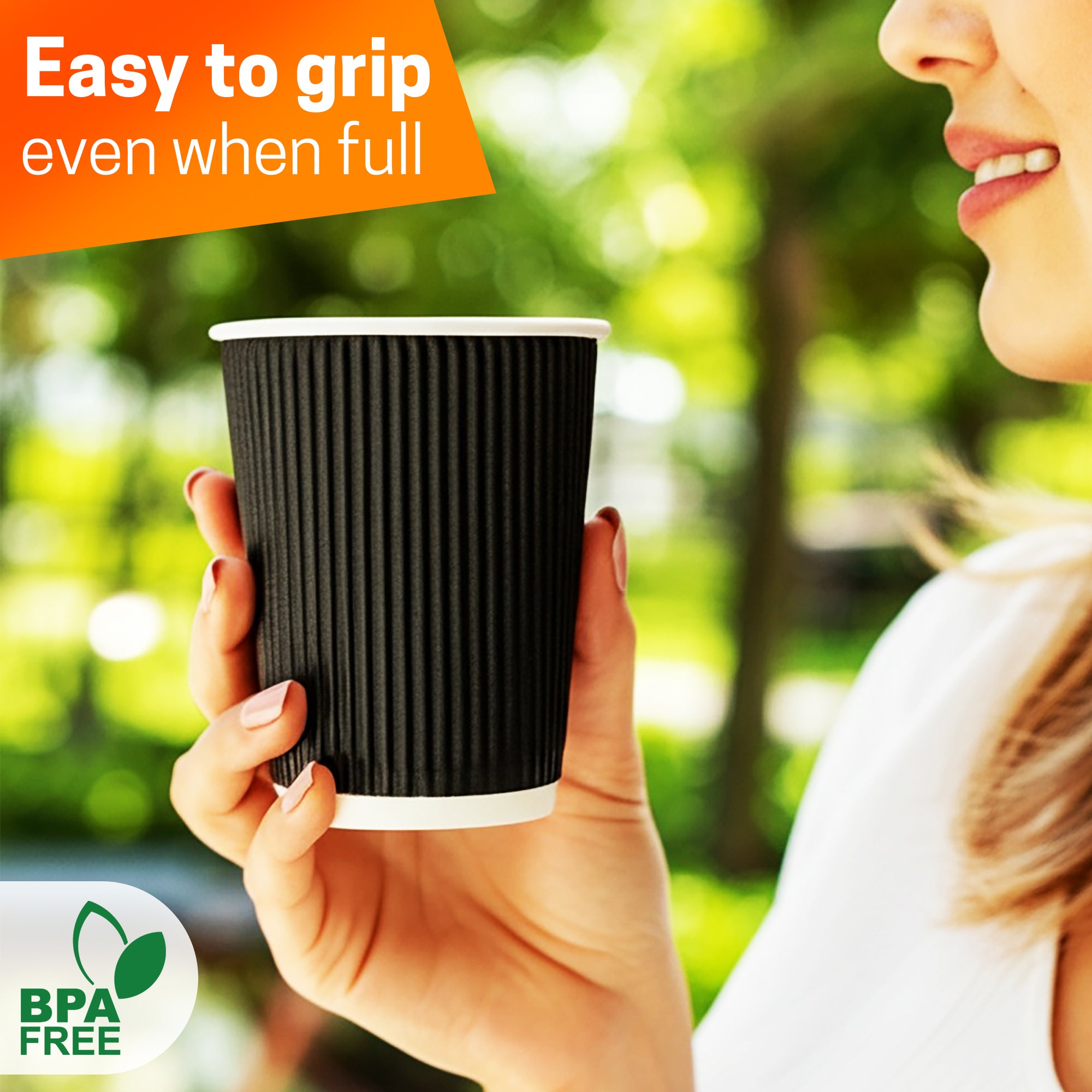 EcoEdge 8 Oz Disposable Heavy-Duty Black Ripple Cups | 100% Compostable (Pack of 300)