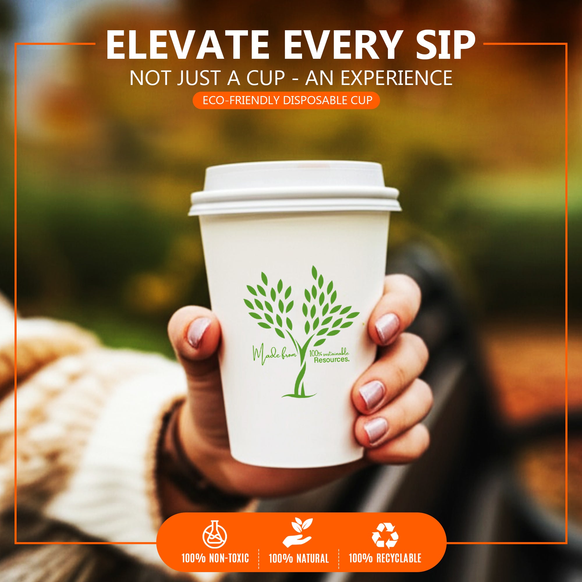 EcoEdge 12 Oz Disposable Heavy-Duty Insulated Party Paper Cups with Lid | 100% Organic (Pack of 300)