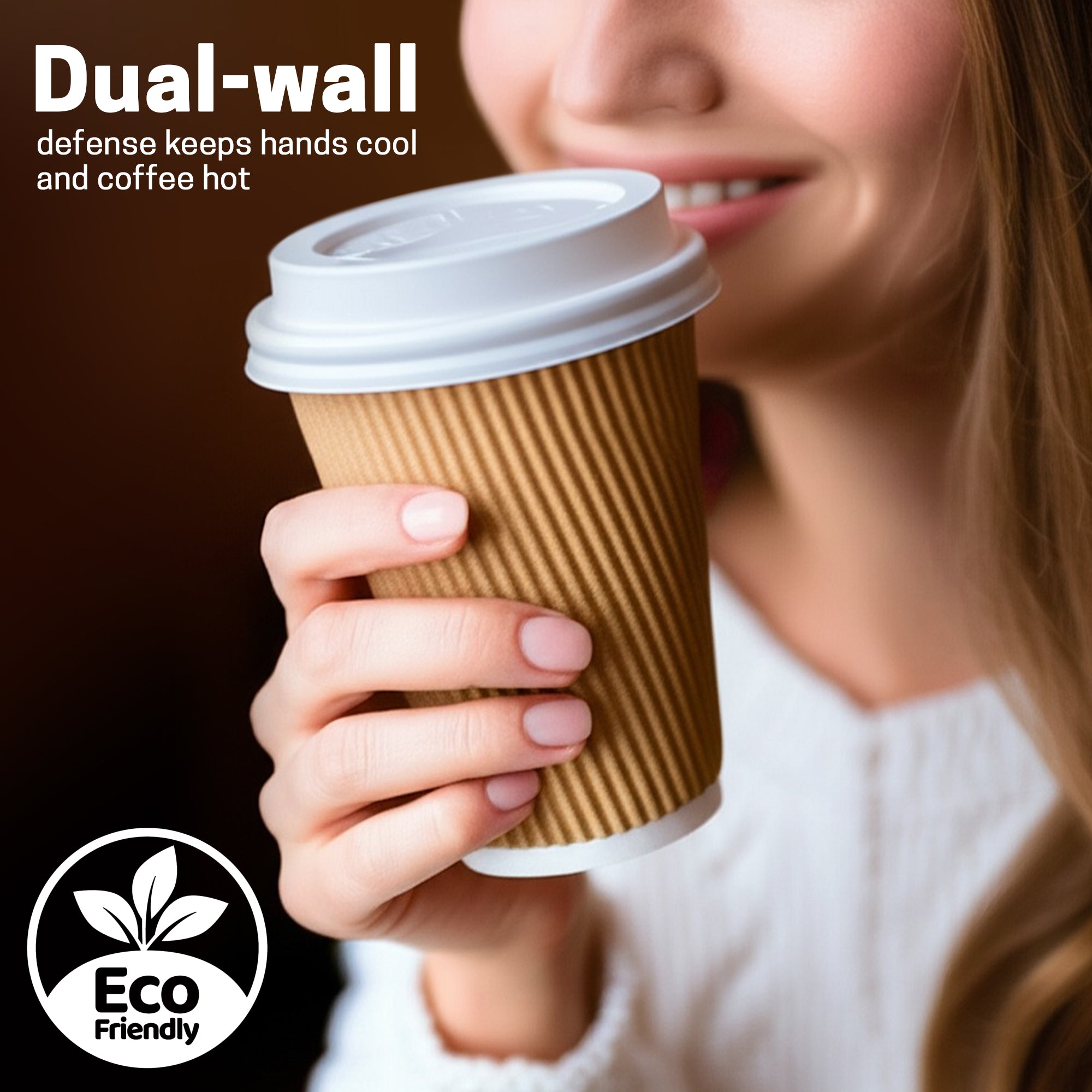 EcoEdge 8 Oz Brown Disposable Heavy-Duty, Triple Wall Ripple Party Paper Cups | 100% Organic