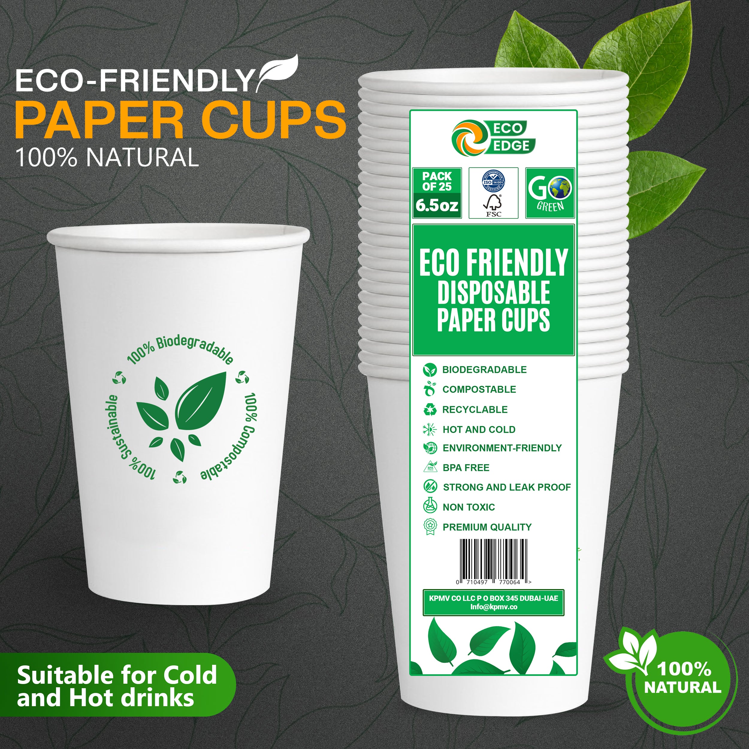 EcoEdge 6.5 Oz Disposable Heavy-Duty Party Paper Cups | 100% Compostable