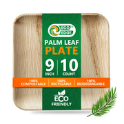 EcoEdge 9 Inch Areca Palm Leaf Square Plates | 100% Compostable