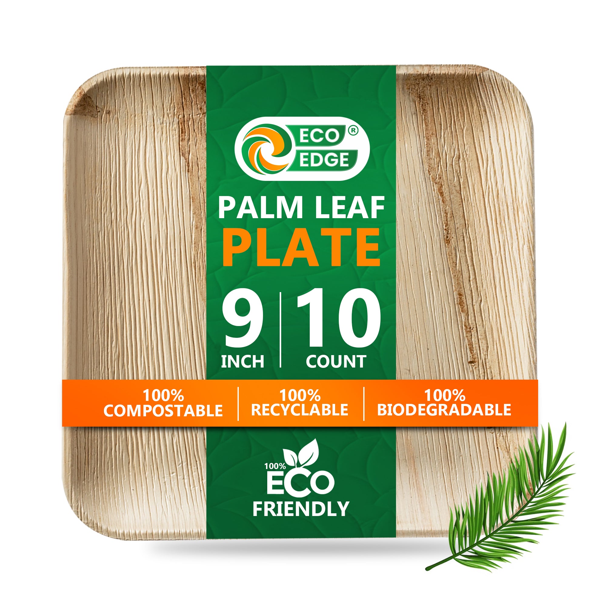EcoEdge 9 Inch Areca Palm Leaf Square Plates | 100% Compostable