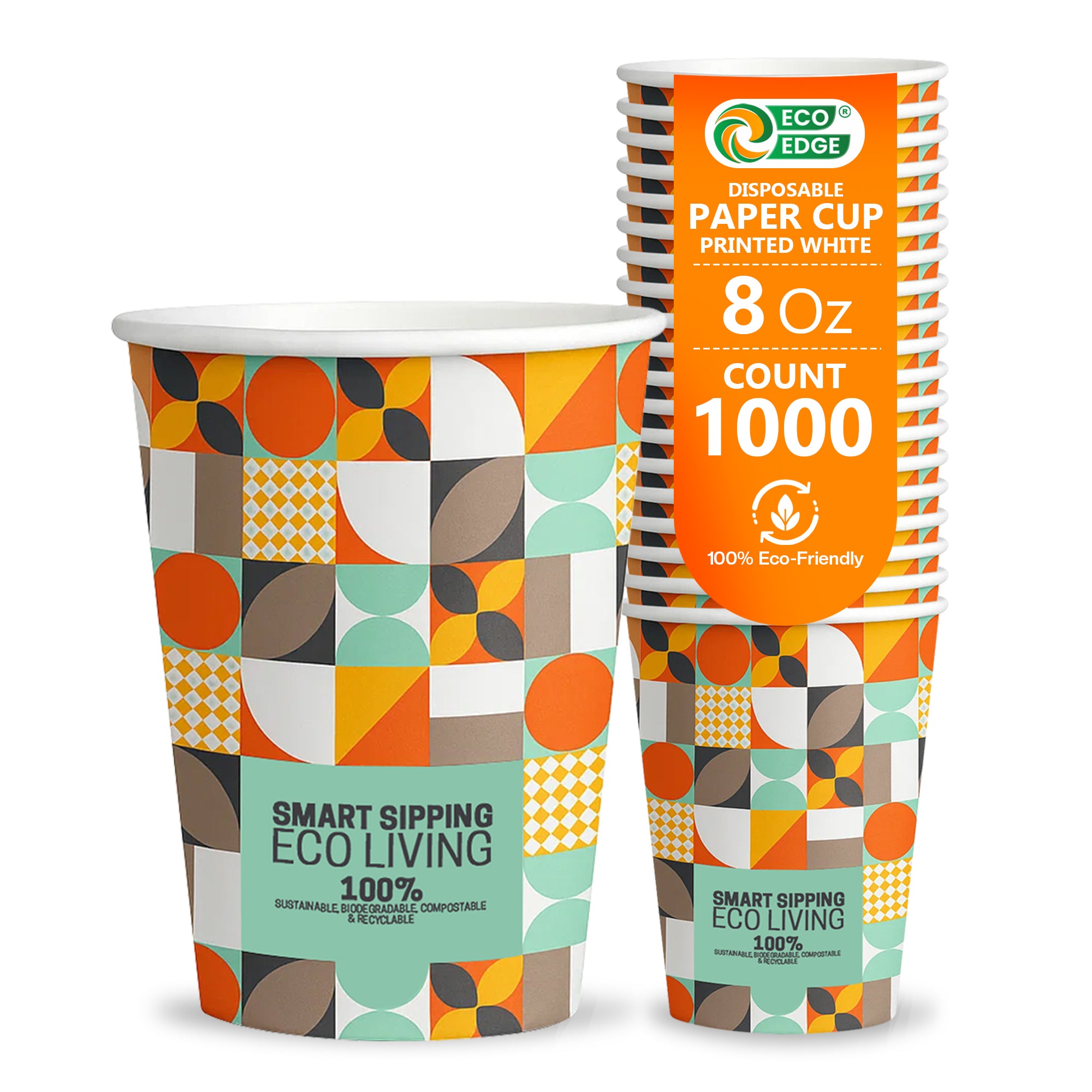 EcoEdge 8 Oz Sustainable Heavy-Duty Party Paper Cups (Pack of 1000) | 100% Compostable