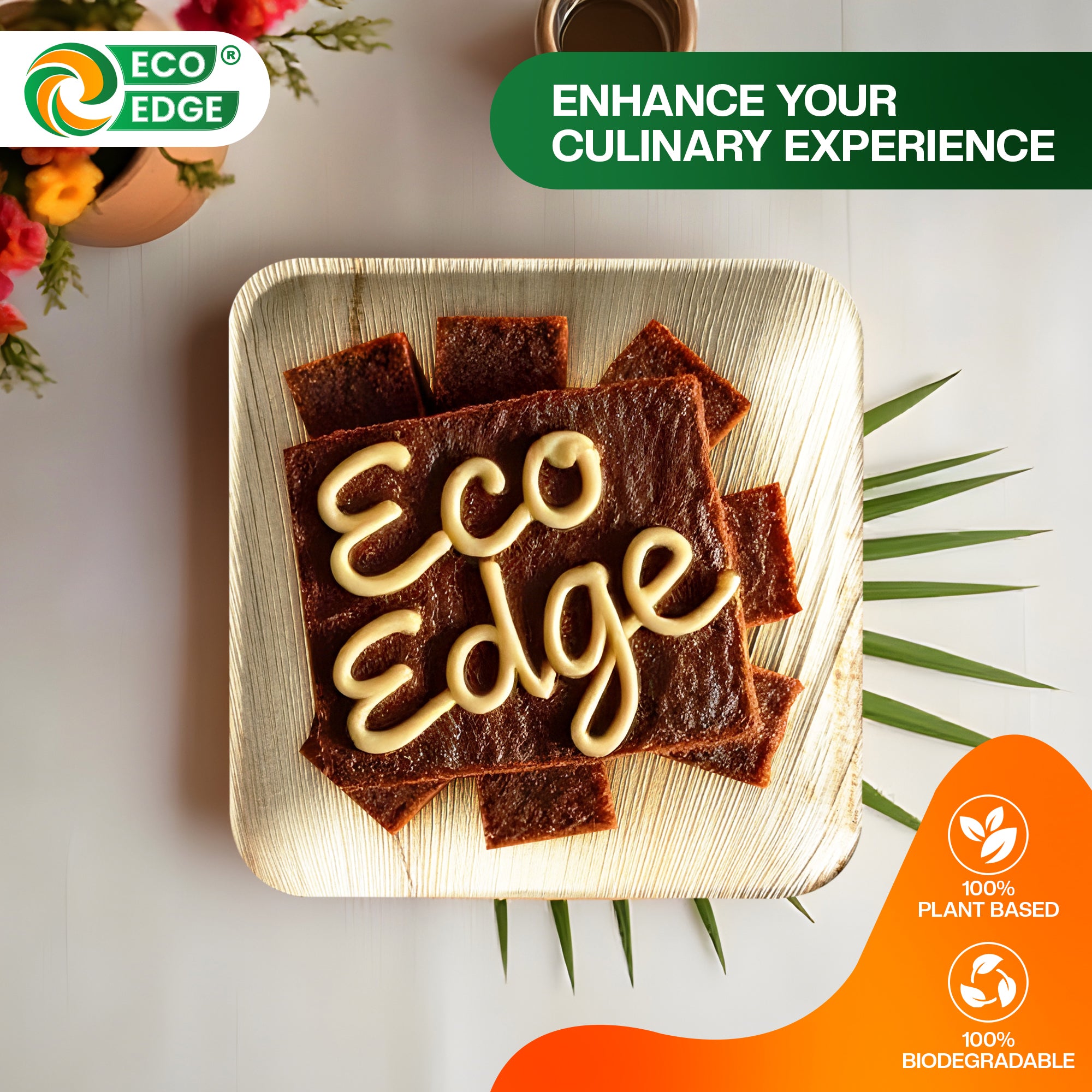 EcoEdge 10 Inch Square Areca Palm Leaf Plates | 100% Zero Waste