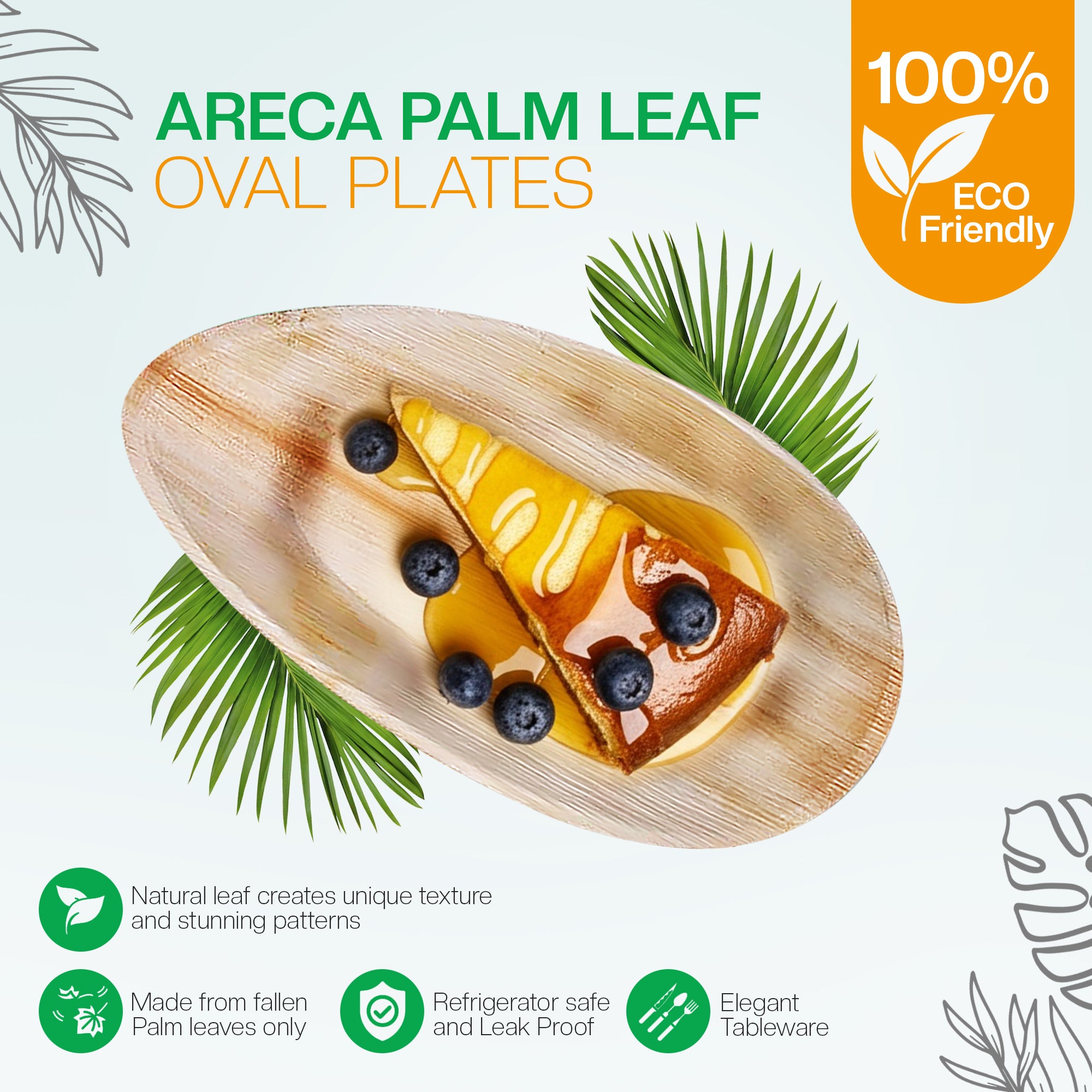 EcoEdge 10 Inch Oval Areca Palm Leaf Plates | Eco Friendly | 100% Plant Based