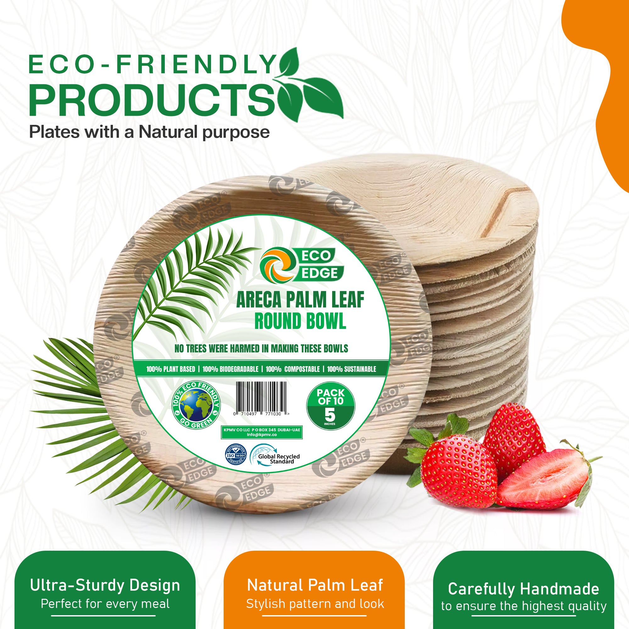 EcoEdge 5 Inch Round Palm Leaf Bowls | 100% Organic