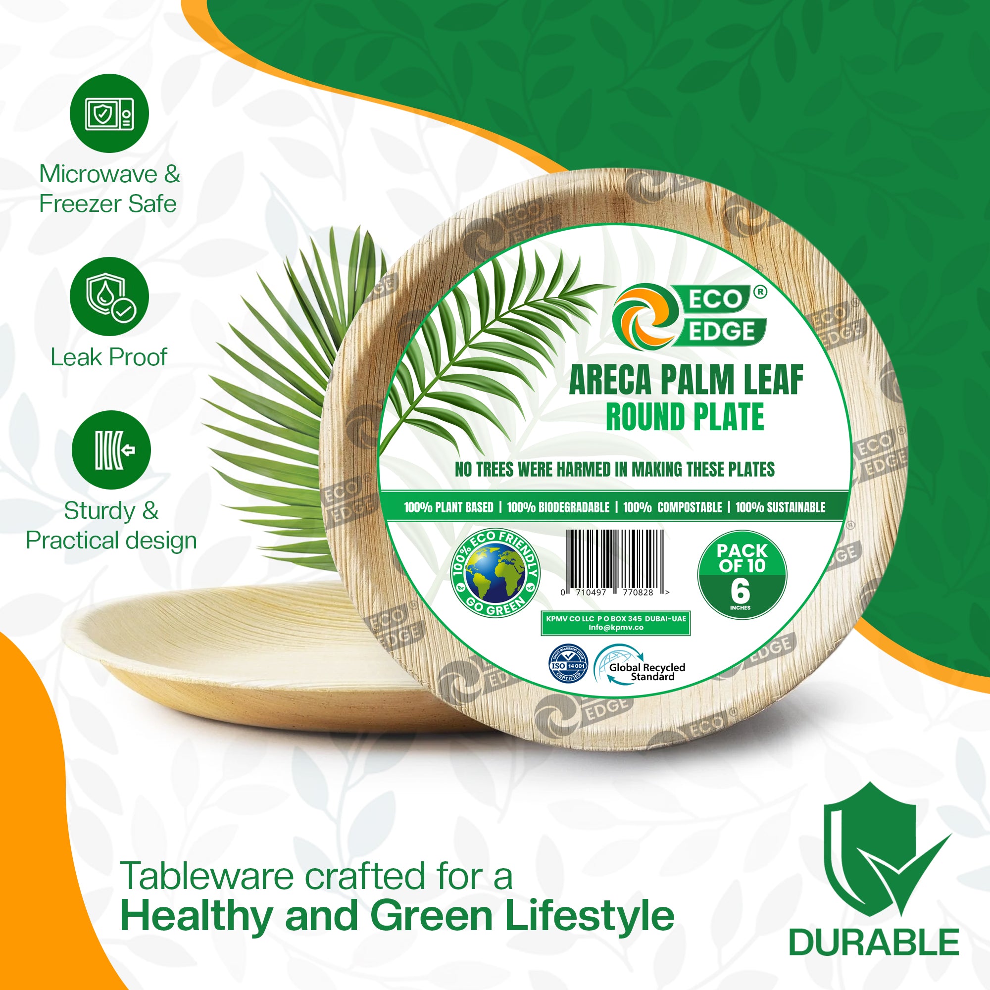EcoEdge 6 Inch Round Areca Palm Leaf Plates | 100% Organic