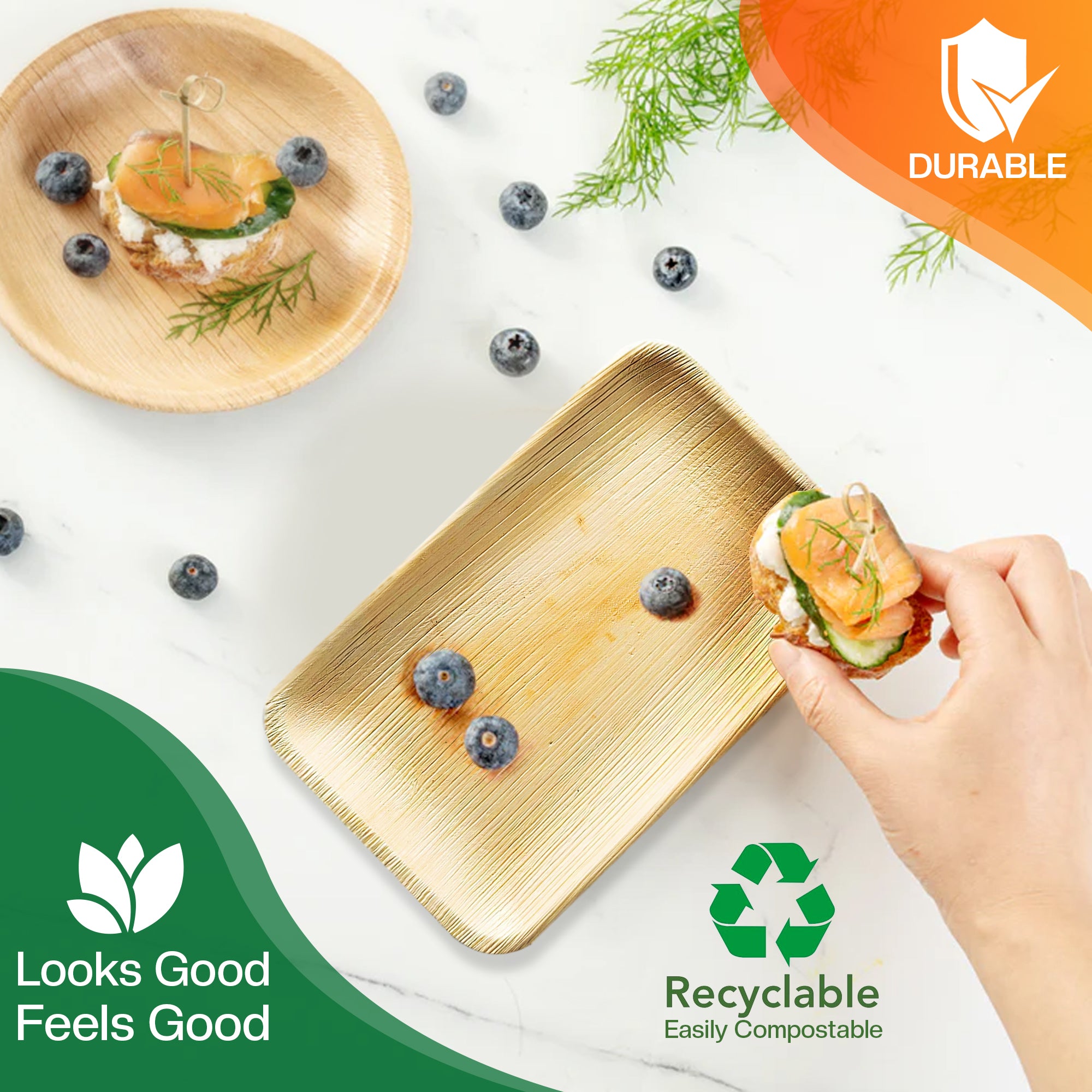 EcoEdge 6x4 Inch Rectangle Areca Palm Leaf Plates | 100% Biodegradable