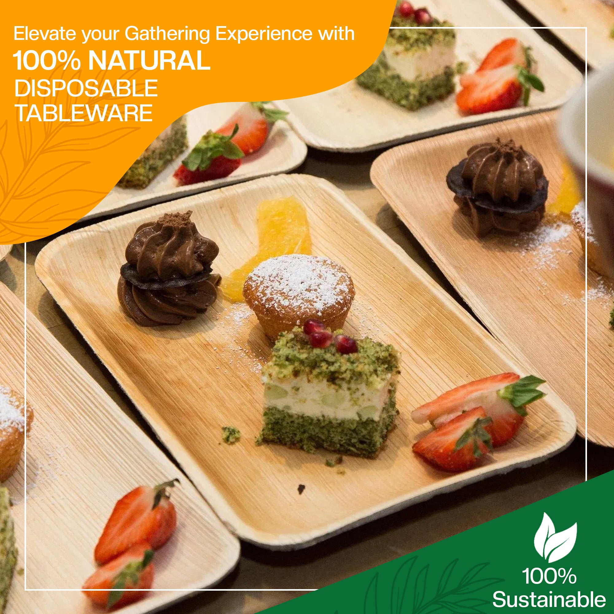 EcoEdge 6x4 Inch Rectangle Areca Palm Leaf Plates | 100% Biodegradable