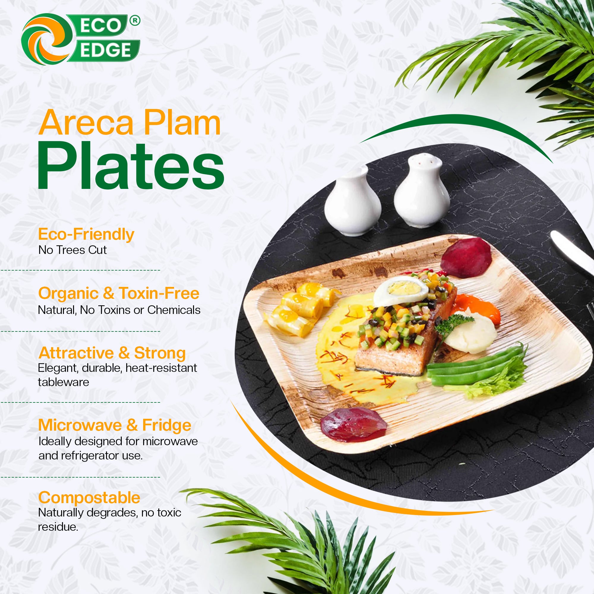 EcoEdge 7 Inch Areca Palm Leaf Square Plates | 100% Organic