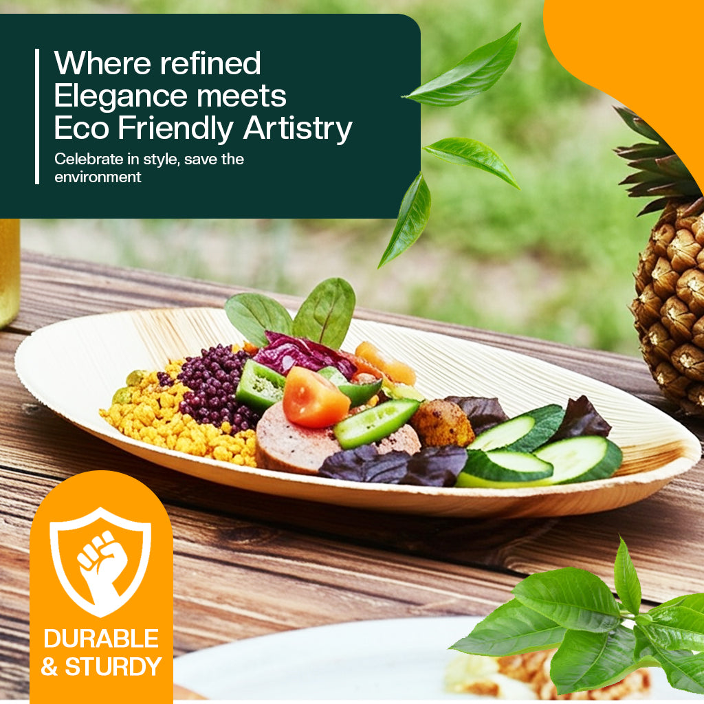 EcoEdge 8 Inch Oval Areca Palm Leaf Plates | 100% Natural