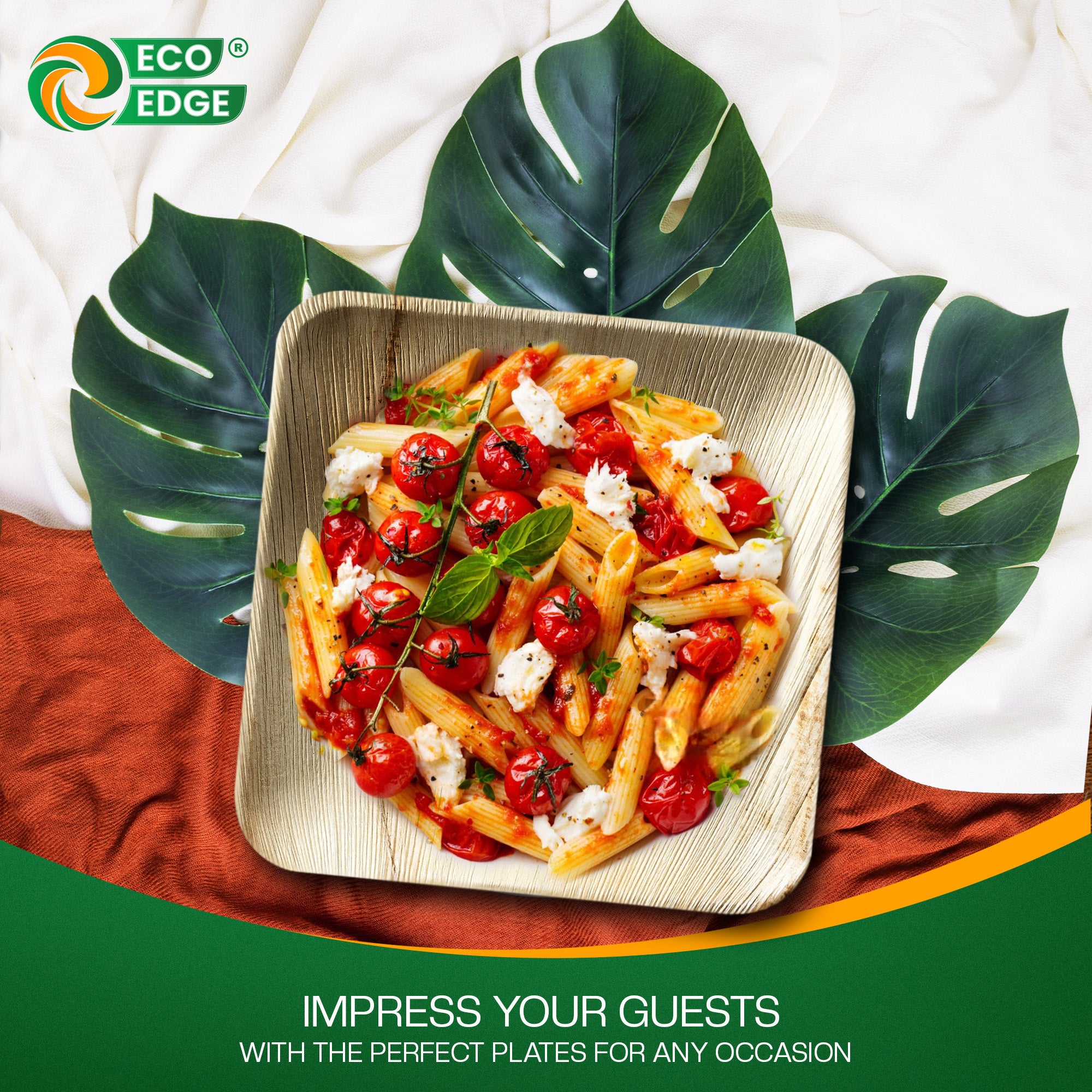 EcoEdge 8 Inch Areca Palm Leaf Square Plates | 100% Biodegradable