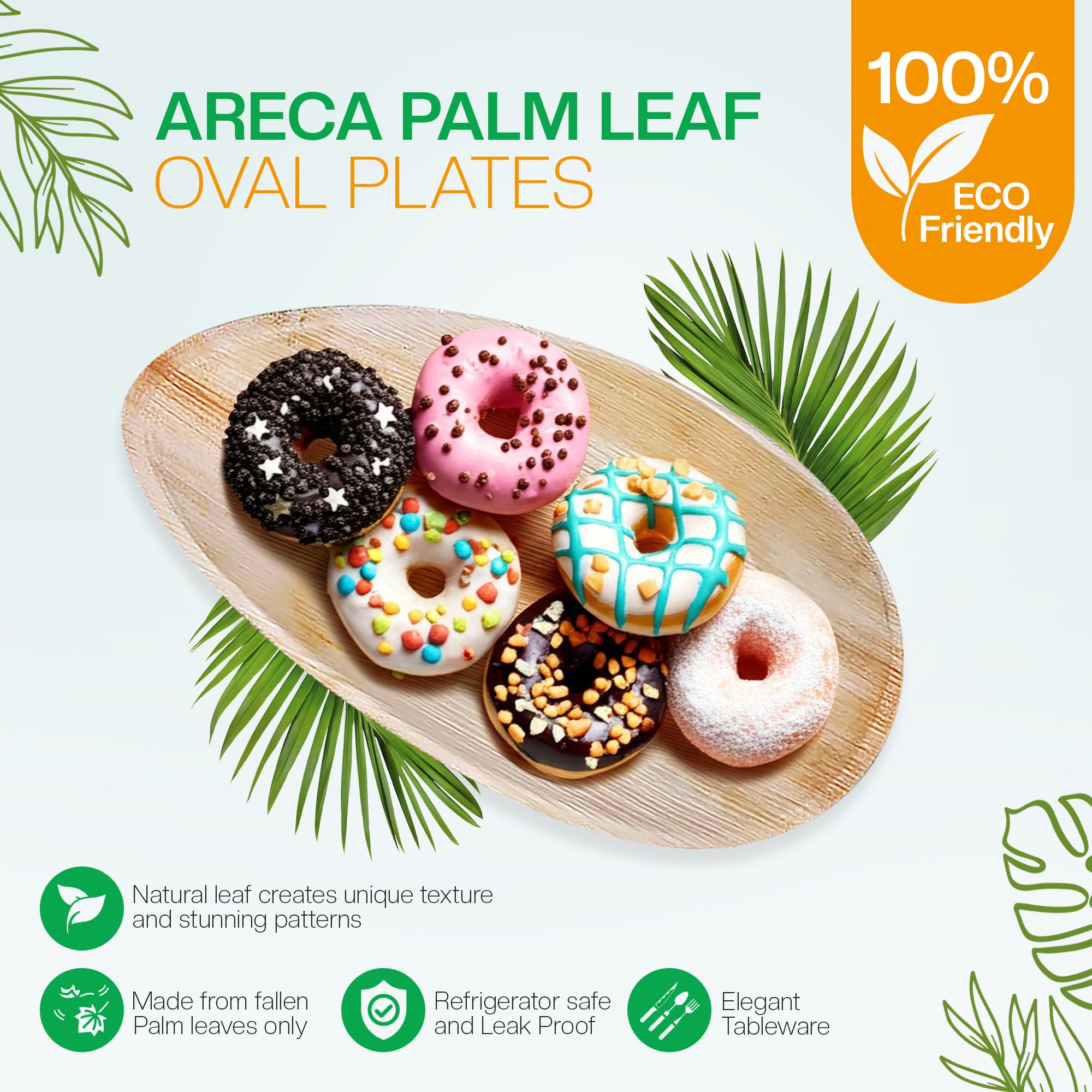 EcoEdge 8 Inch Oval Areca Palm Leaf Plates | 100% Natural