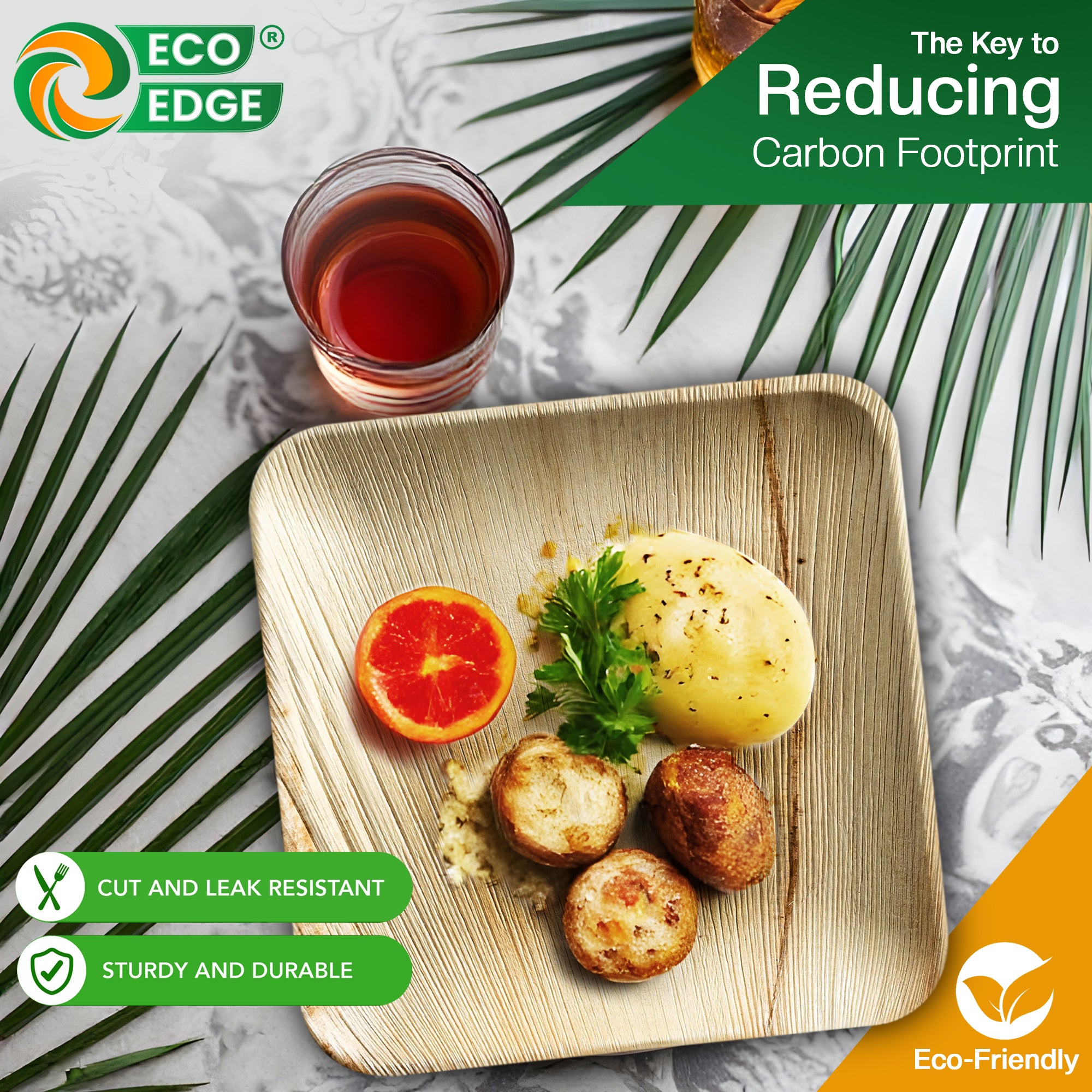 EcoEdge 9 Inch Areca Palm Leaf Square Plates | 100% Compostable