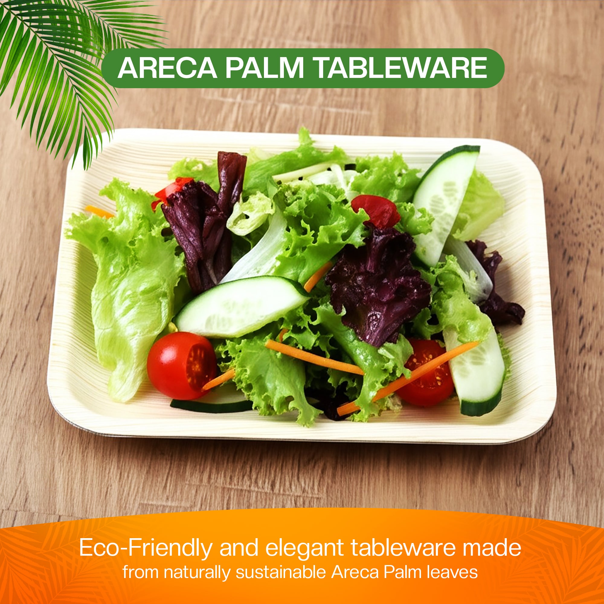 EcoEdge 9x6 Inch Rectangle Areca Palm Leaf Plates | 100% Natural