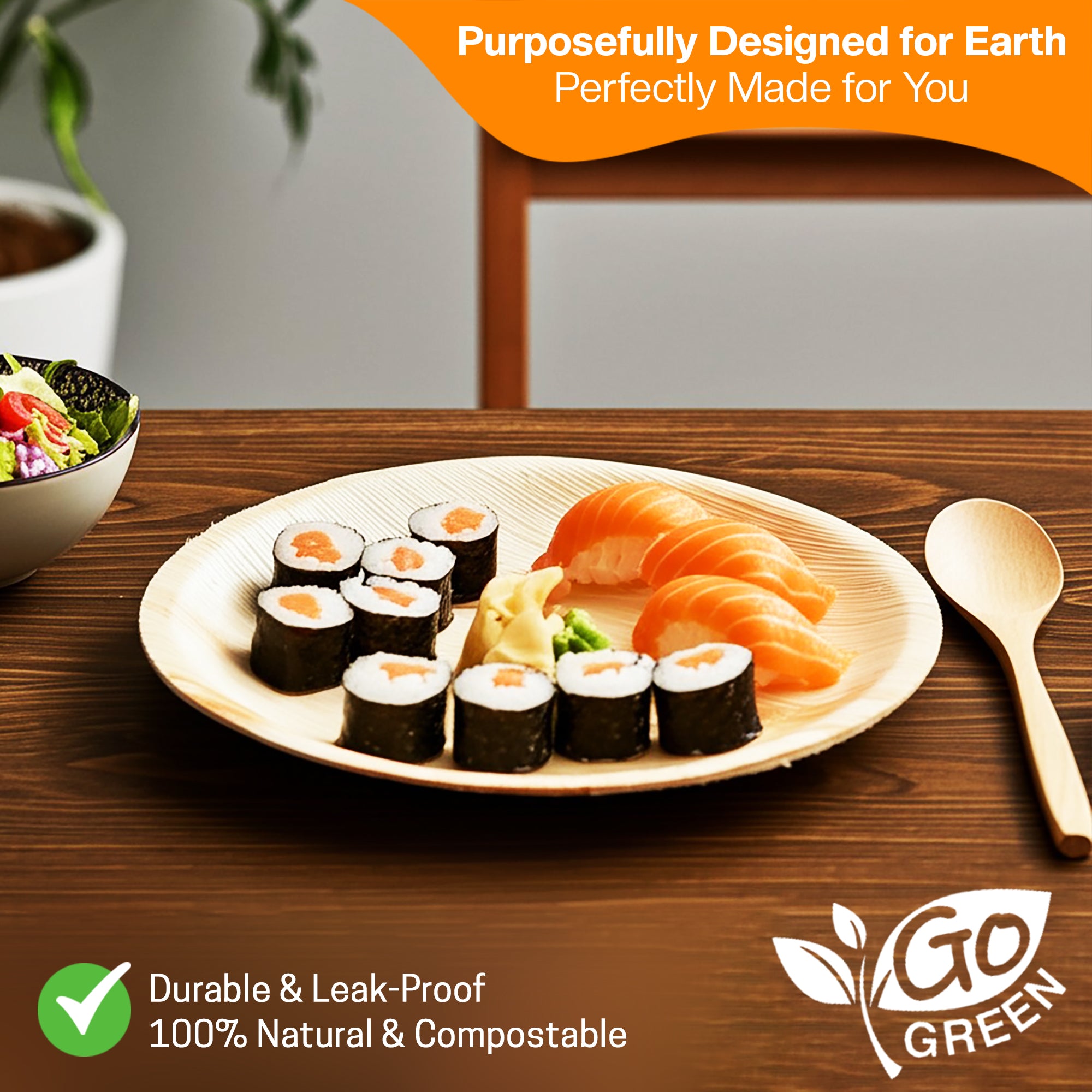 EcoEdge 8 Inch Round Areca Palm Leaf Plates | 100% Natural