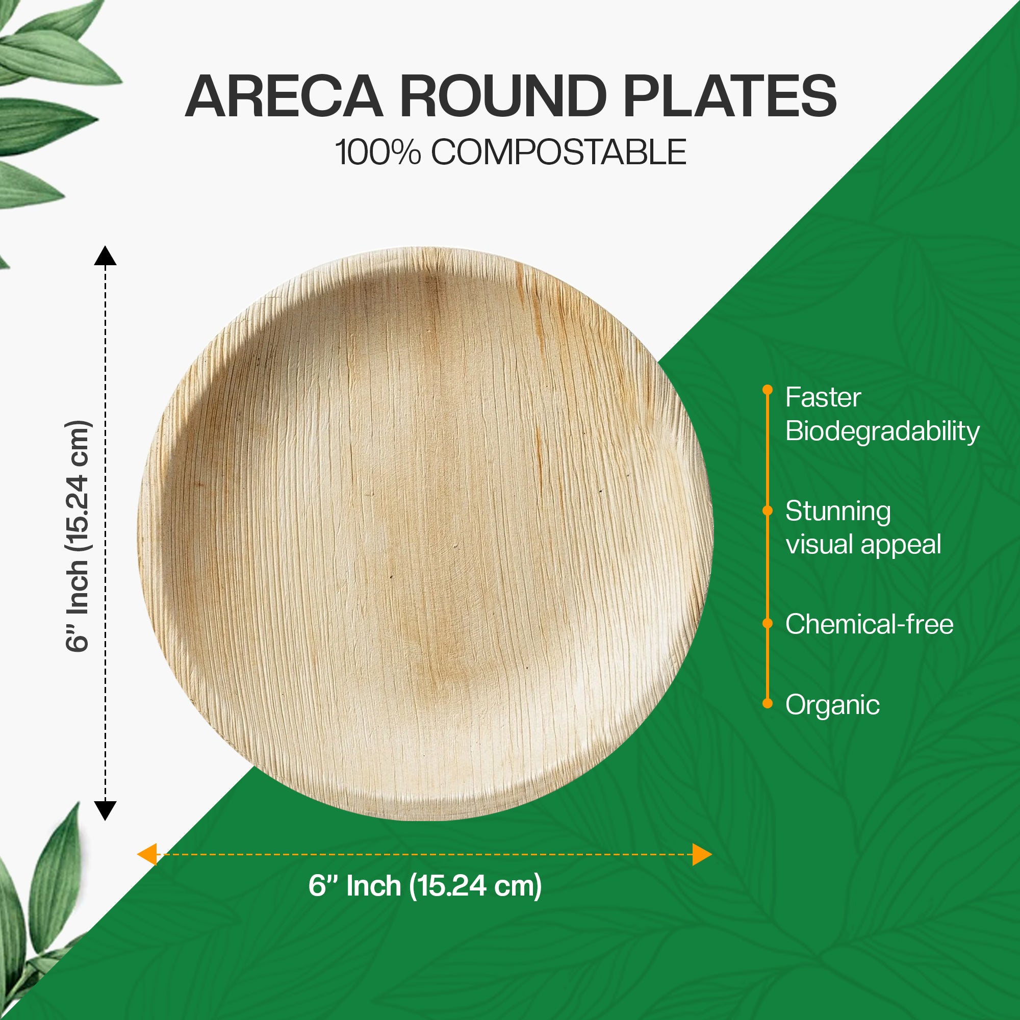 EcoEdge 6 Inch Round Areca Palm Leaf Plates | 100% Organic