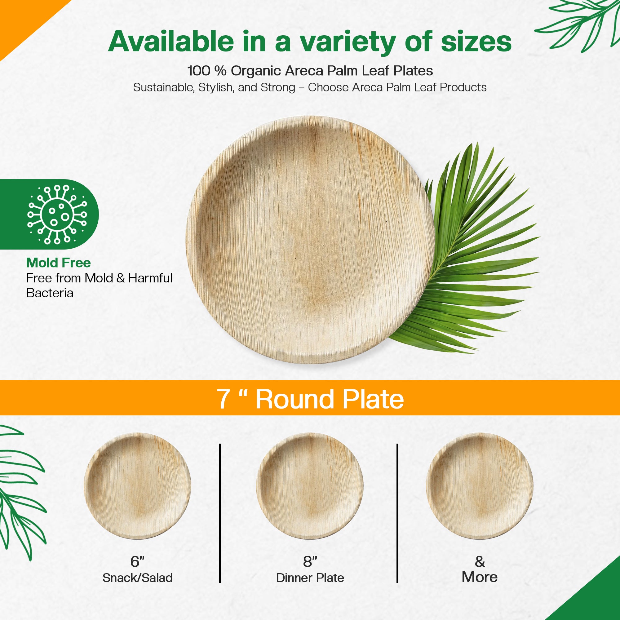 EcoEdge 7 Inch Round Areca Palm Leaf Plates | 100% Compostable