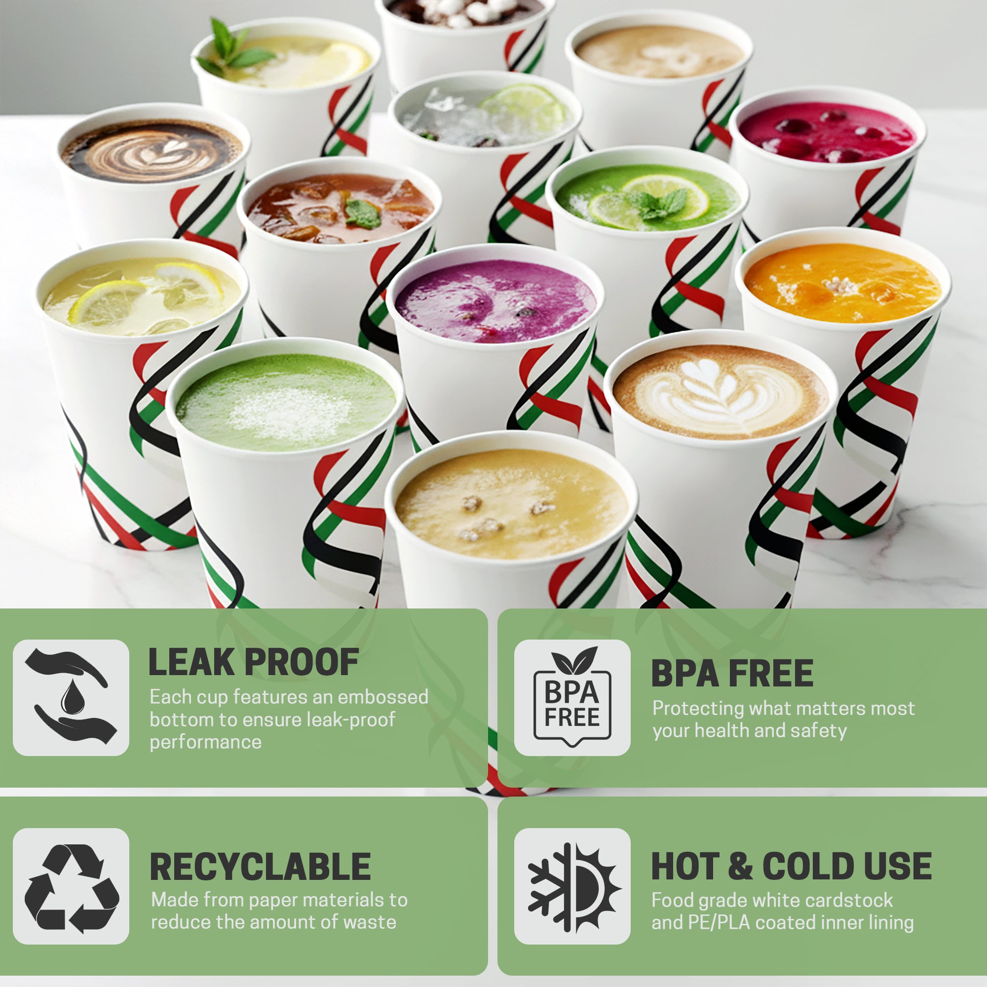 EcoEdge 8 Oz National Day Edition Heavy-Duty Paper Cups | Compostable, Durable & Plastic-Free (Pack of 1000)