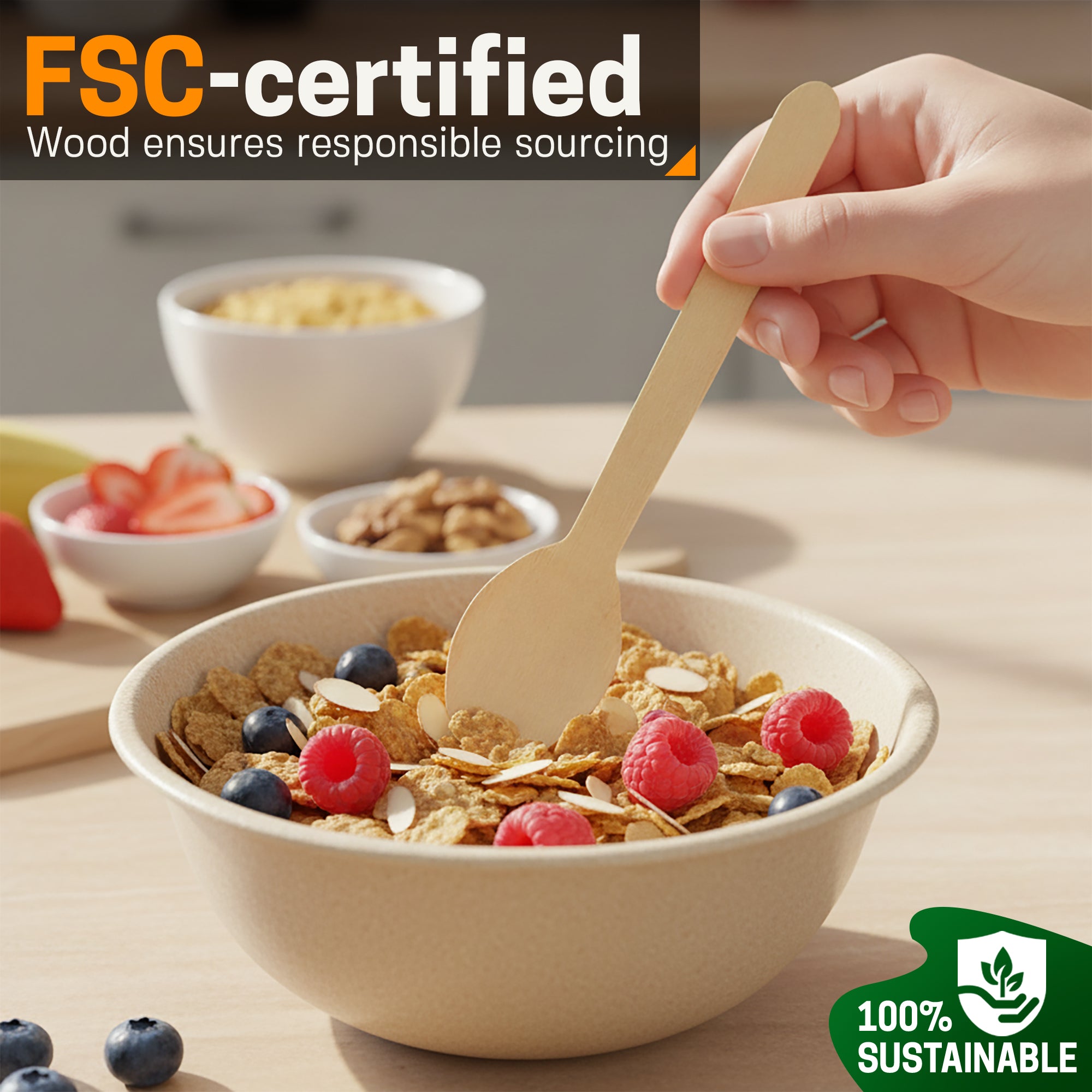 Eco Edge Compostable Wooden Spoon | Natural, Sustainable & Hand-Finished