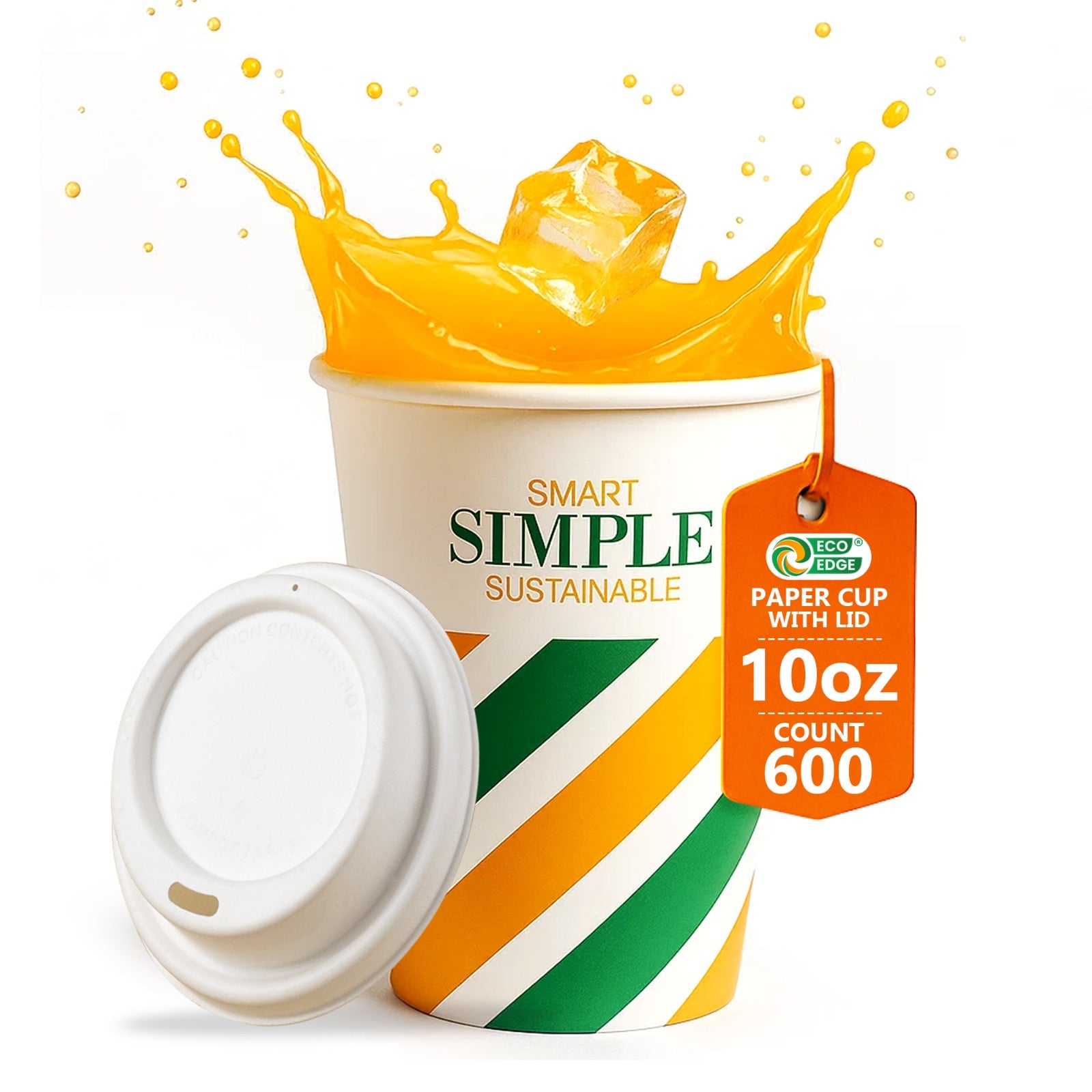 EcoEdge 10 Oz Eco Paper Cups with Lids | 100% Compostable & Recyclable (Pack of 600)