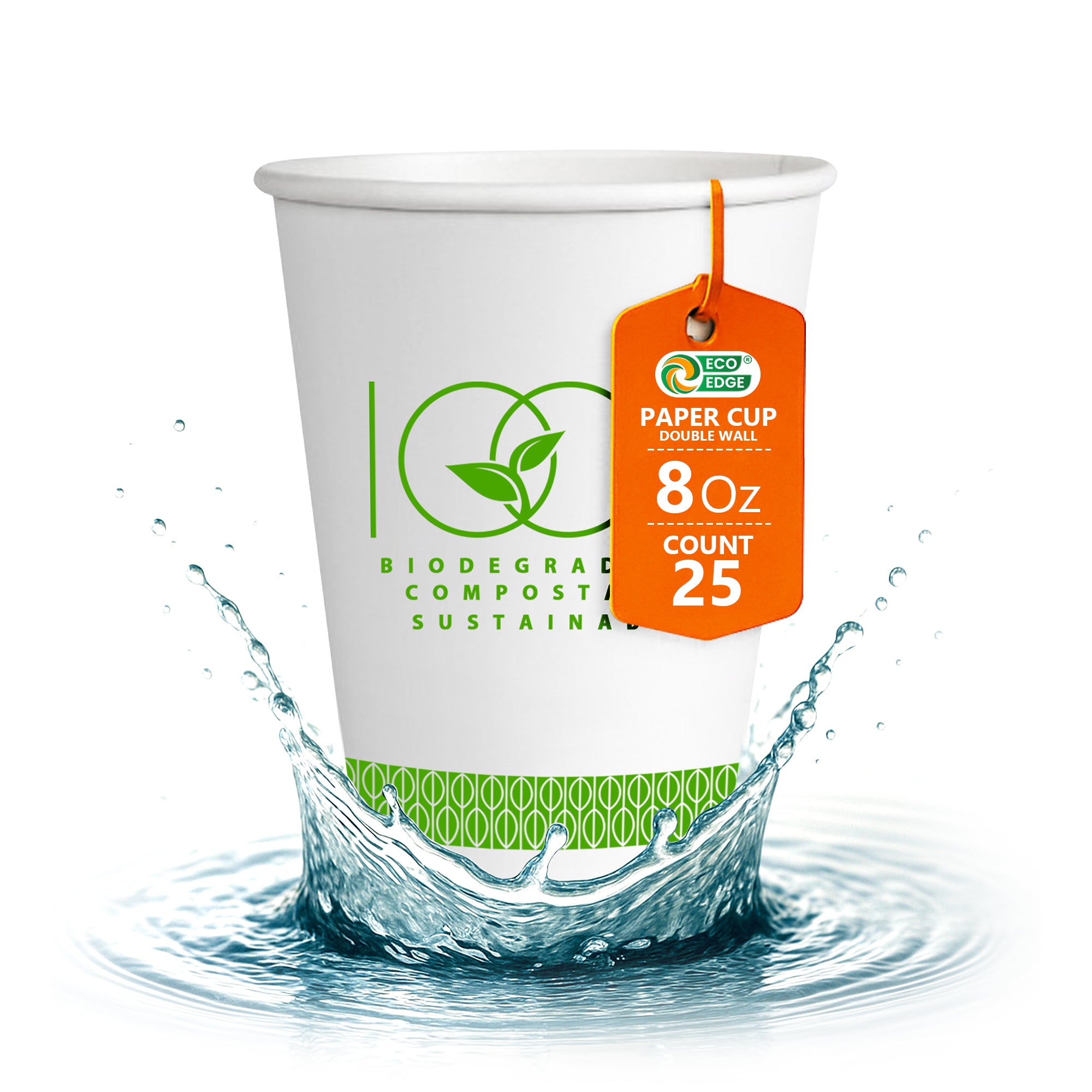 EcoEdge 8 Oz Disposable Double Wall Heavy-Duty Party Paper Cups | 100% Organic