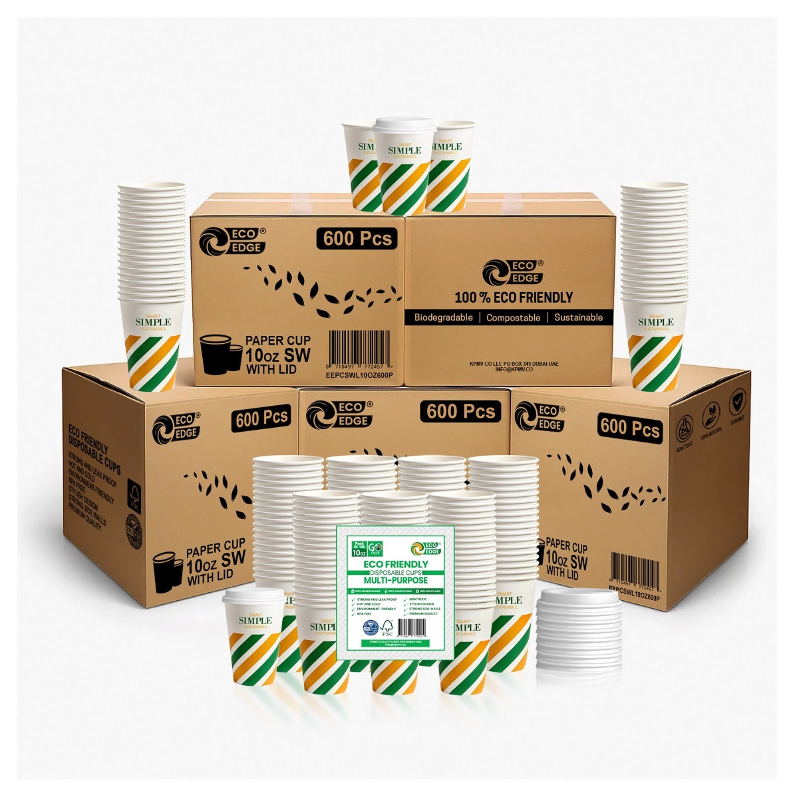 EcoEdge 10 Oz Eco Paper Cups with Lids | 100% Compostable & Recyclable (Pack of 600)