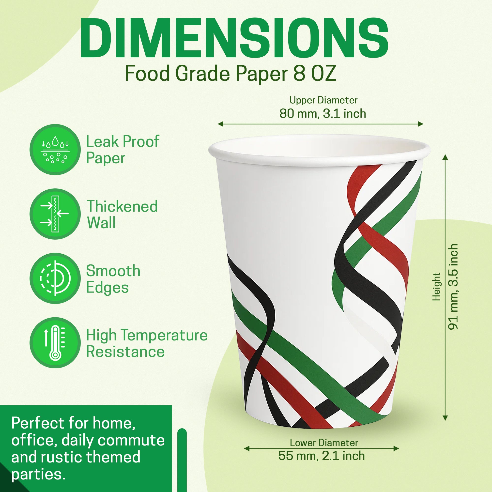 EcoEdge 8 Oz National Day Edition Heavy-Duty Paper Cups | Compostable, Durable & Plastic-Free (Pack of 1000)
