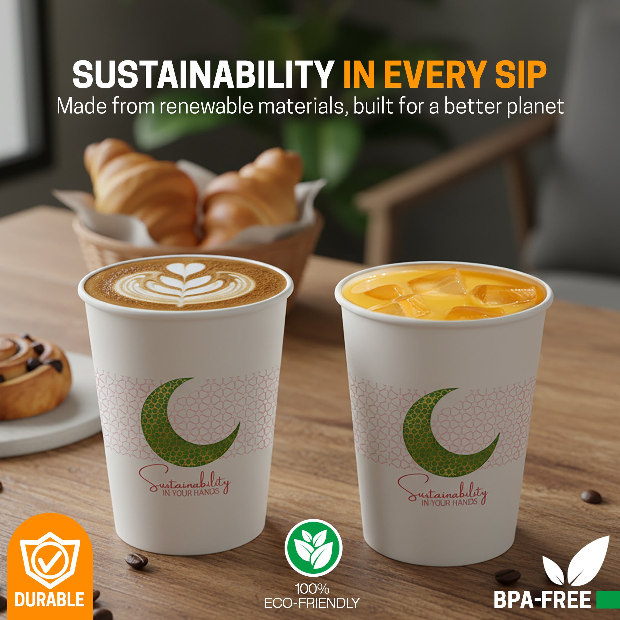 EcoEdge 8 Oz Ramadan Edition Heavy-Duty Paper Cups | Leakproof, Compostable & Eco-Friendly (Pack of 1000)