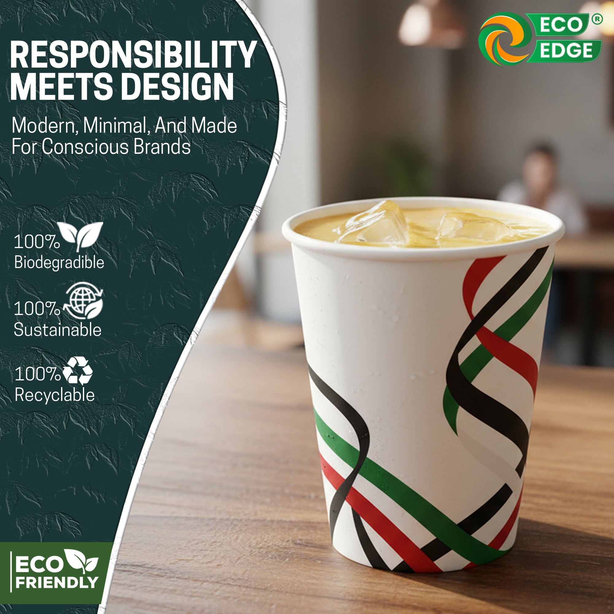 EcoEdge 8 Oz National Day Edition Heavy-Duty Paper Cups | Compostable, Durable & Plastic-Free (Pack of 1000)