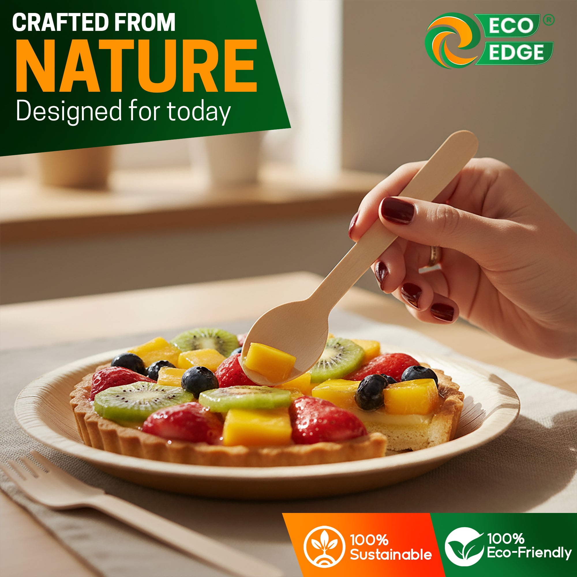 Eco Edge Wooden Cutlery Set | Spoon, Fork & Knife | Compostable & Plant-Based