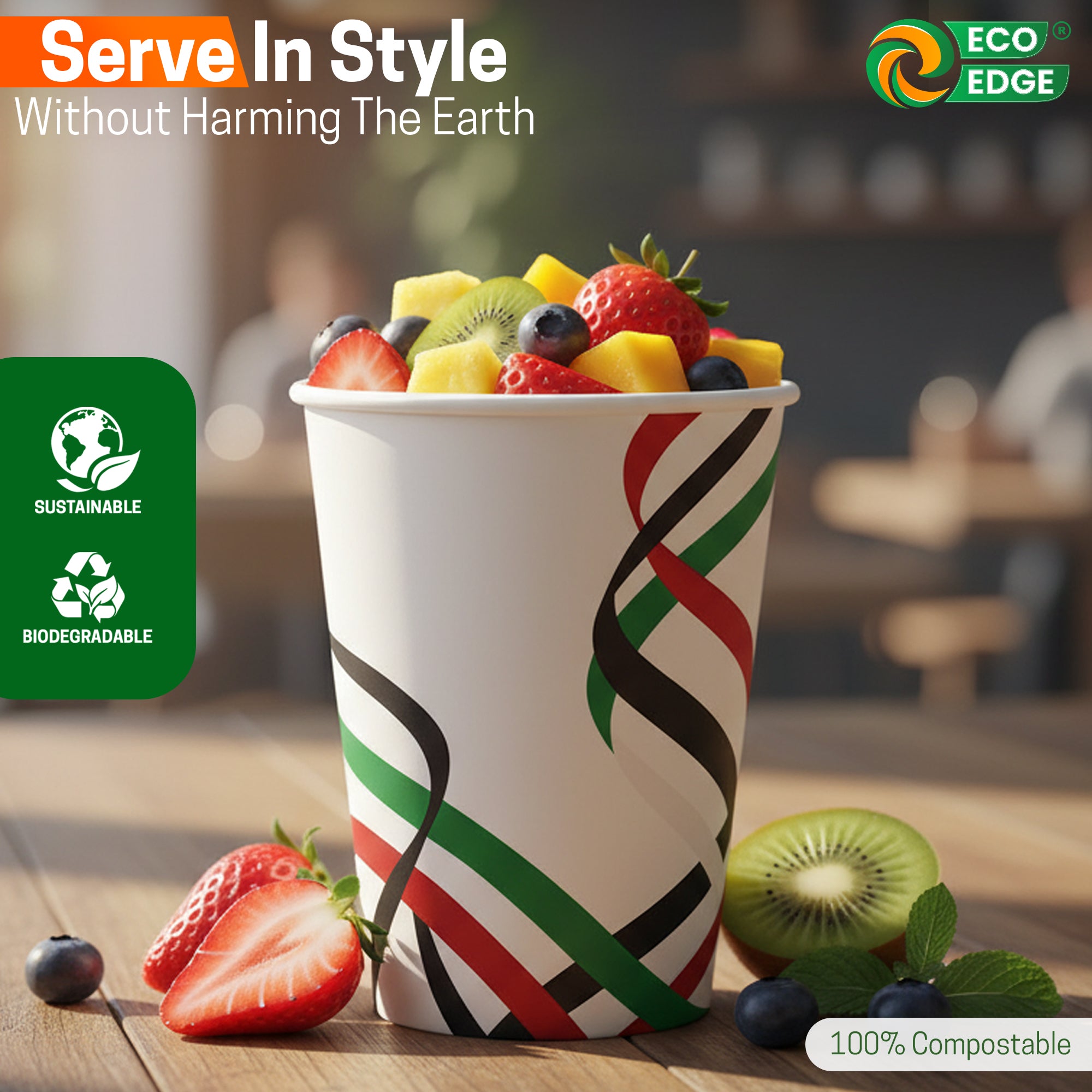 EcoEdge 8 Oz National Day Edition Heavy-Duty Paper Cups | Compostable, Durable & Plastic-Free (Pack of 1000)