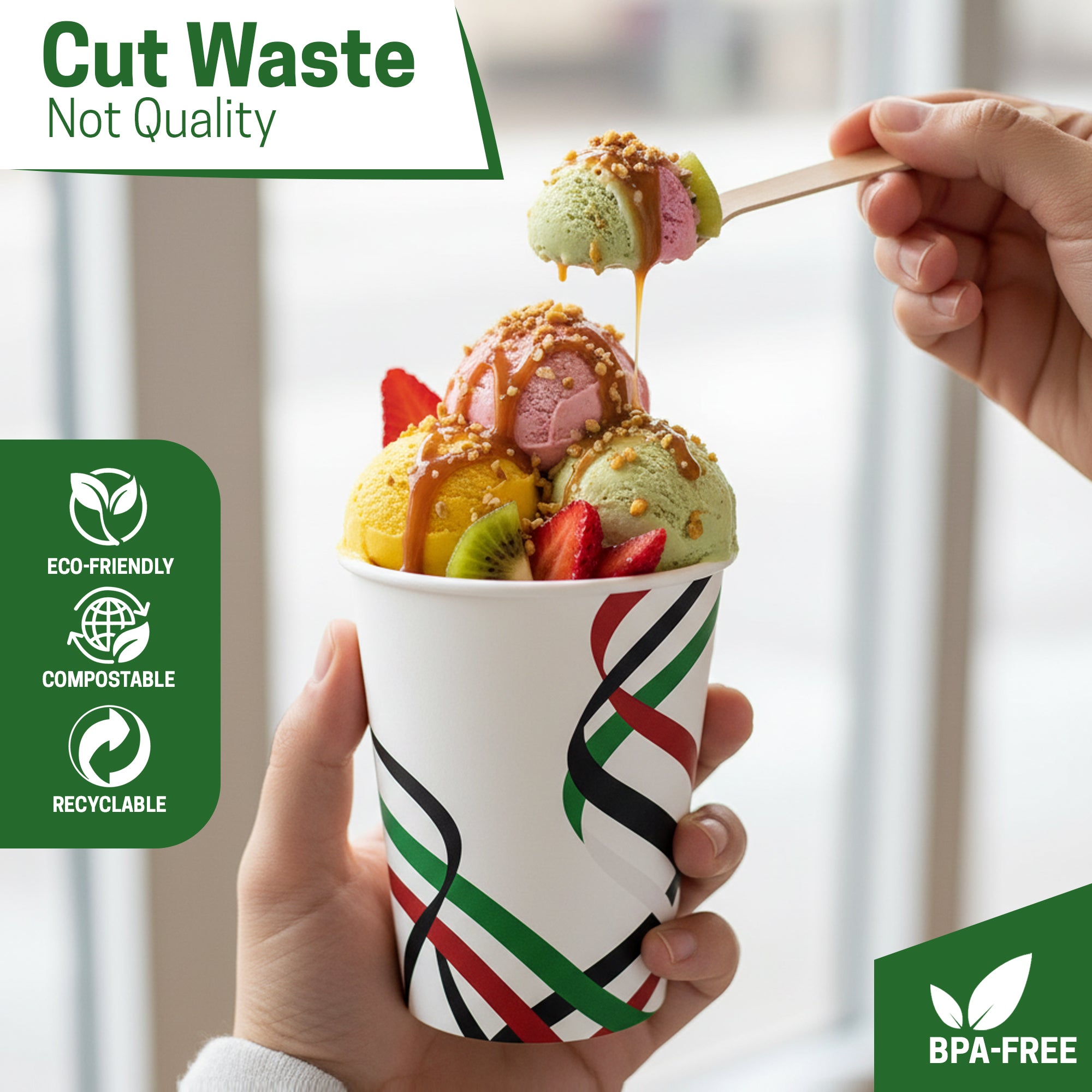 EcoEdge 8 Oz National Day Edition Heavy-Duty Paper Cups | Compostable, Durable & Plastic-Free (Pack of 1000)