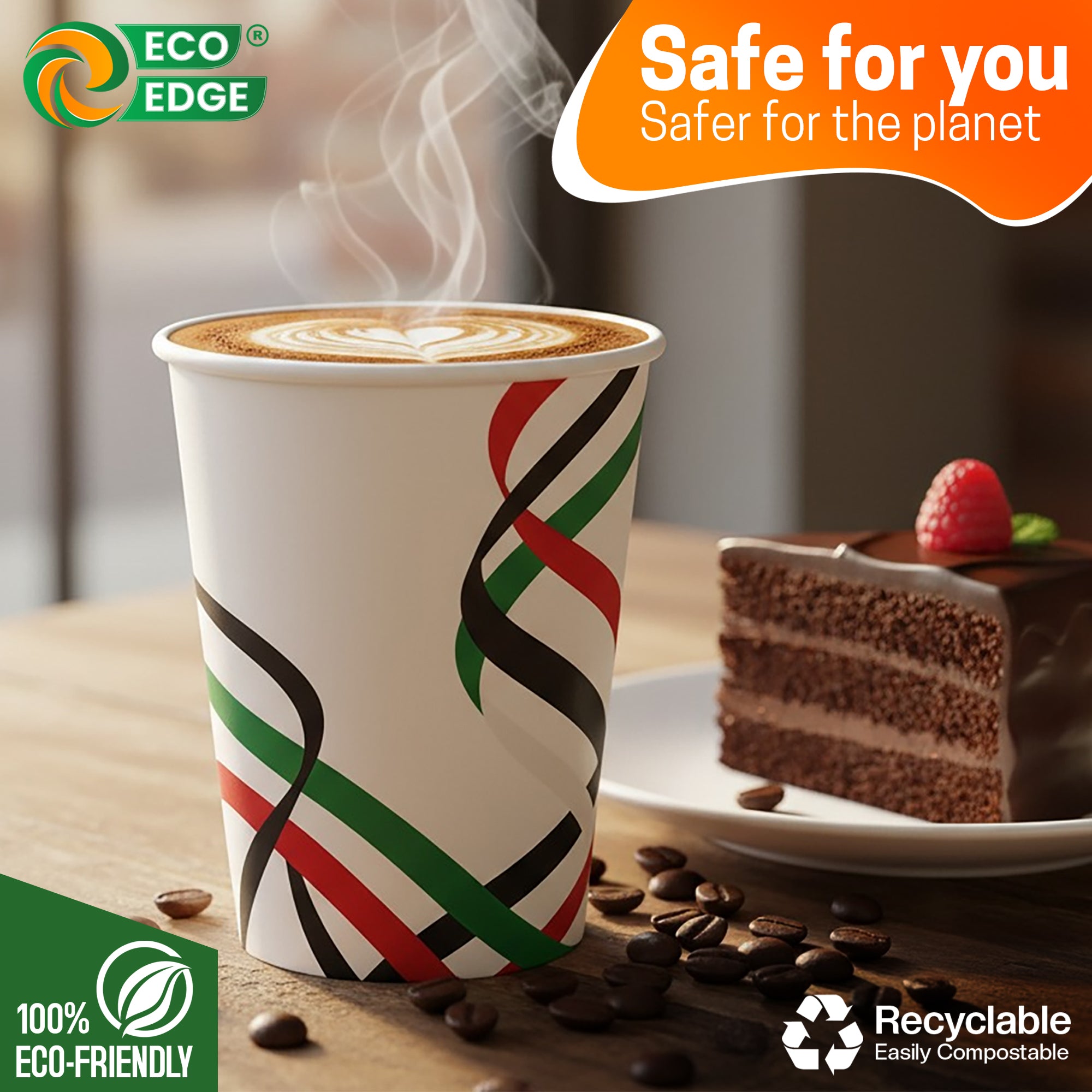 EcoEdge 8 Oz National Day Edition Heavy-Duty Paper Cups | Compostable, Durable & Plastic-Free