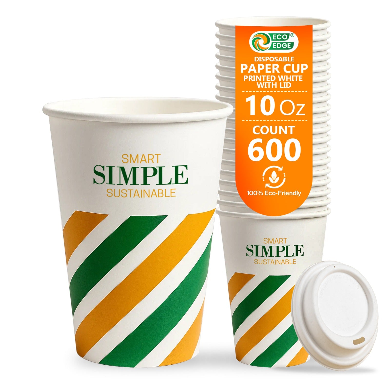 EcoEdge 10 Oz Eco Paper Cups with Lids | 100% Compostable & Recyclable (Pack of 600)