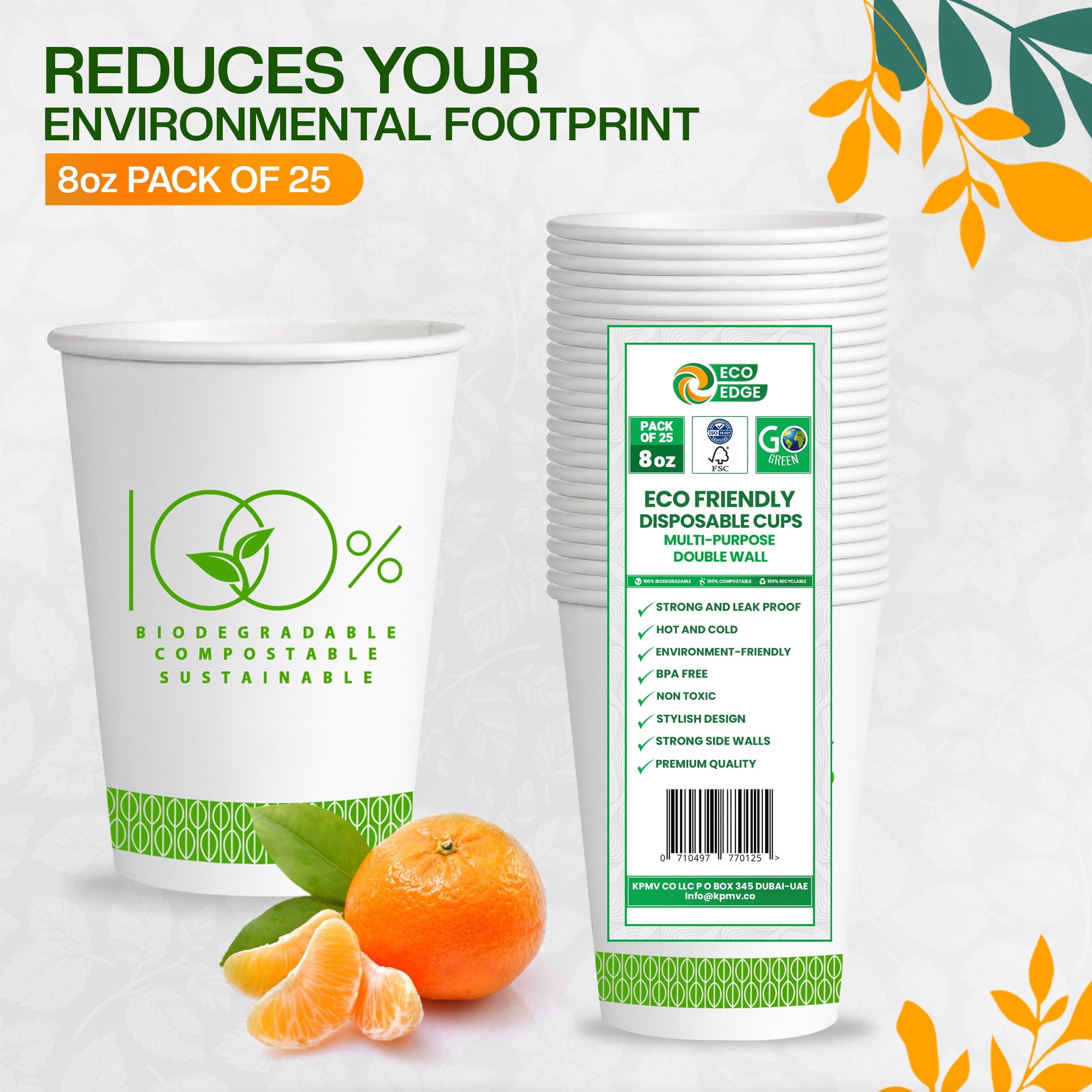 EcoEdge 8 Oz Disposable Double Wall Heavy-Duty Party Paper Cups | 100% Organic
